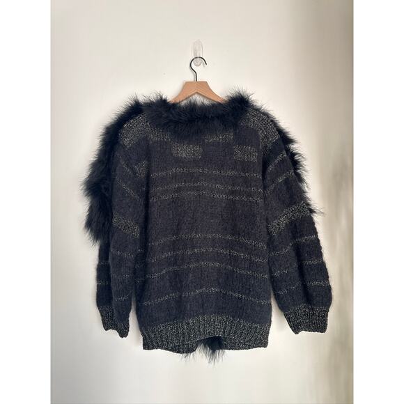 Vintage Feather Trim Metallic Knit Cardigan - Black & Gold, One Size - Picture 6 of 9